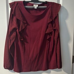 JCrew Maroon sheer long sleeve blouse never worn Sz M